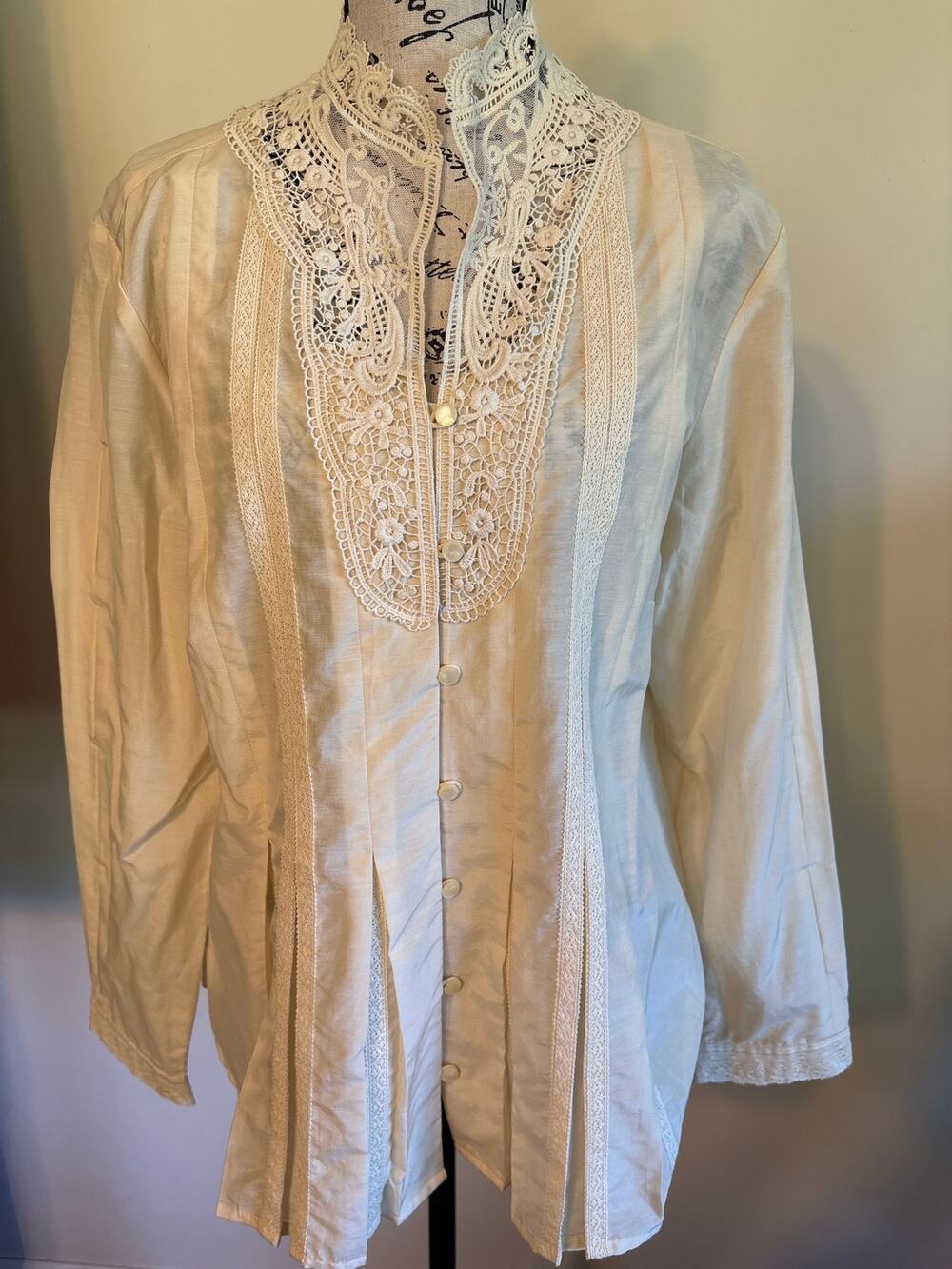 Coldwater Creek LS Front Button Shirt w/Lace Collar Sz PL 14/16
